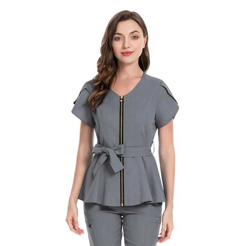 Womens Scrubs Set Zipper Collar Beauty Clothing High Quality Anti Wrinkle Medical Uniform Soft Comfortable Fashionable Nurse Work Clothes X250410