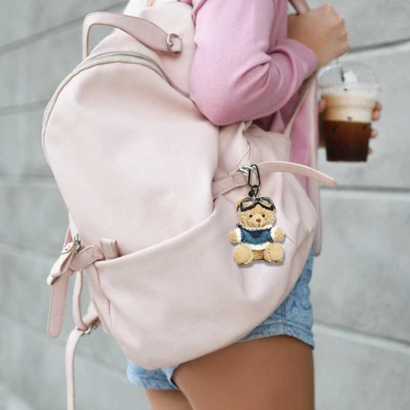 Cartoon animal pendant keychain fashion leader bear keychain plush toy keychain jewelry personalized bag decoration pendant W250411