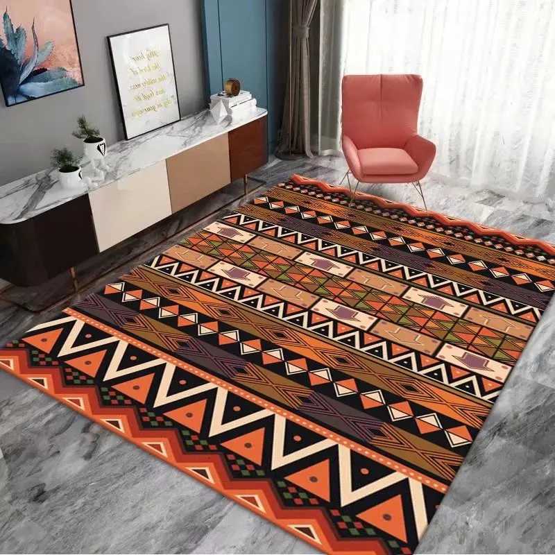 Ethnic Geometric Carpet Orange Brown Color Bold Pattern Non Slip Area Rug for Bohemian Living Room Home Decor Y251110