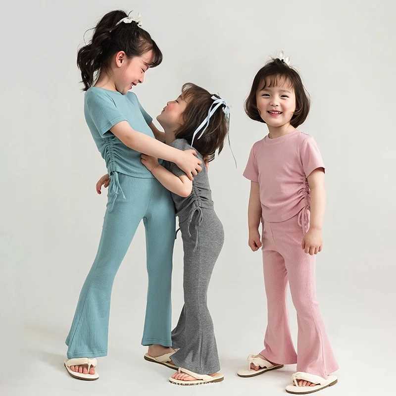 Girls clothing set summer set childrens short sleeved T-shirt top+pants set cute childrens pants casual clothing set 3-9TXJ250410