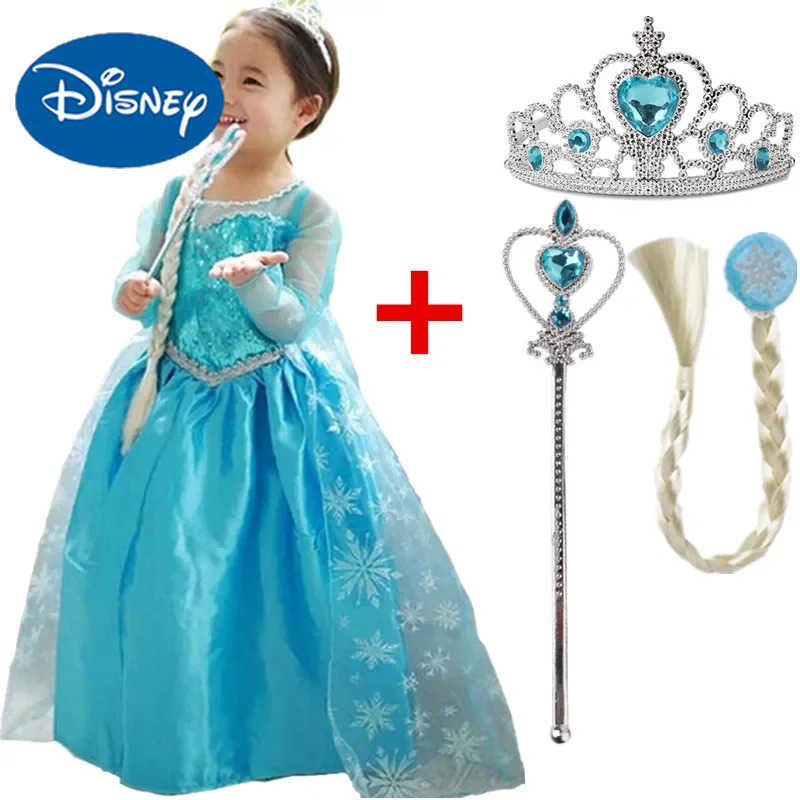 Disney Elsa Costume for Girls 2024 Carnival Party Snow Queen Luxury Role Playing Costume Birthday Party Costume Elsa Princess 3-10Y Childrens DressXJ2
