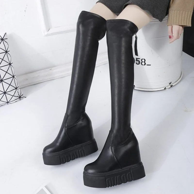 Shoes for Woman Tassel Footwear Above Over The Knee Womens Boots Wedge Heel Round Toe Thigh High Spring Autumn 251110