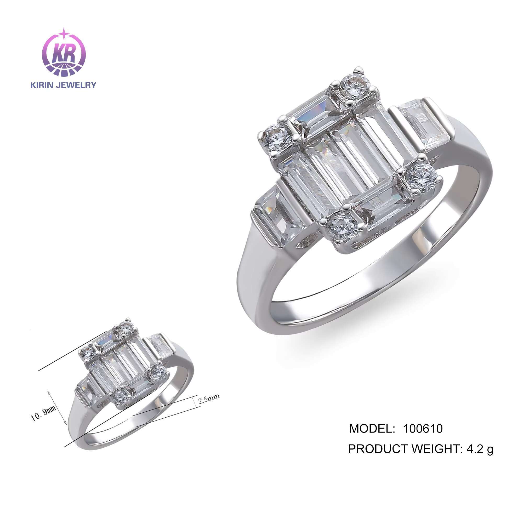 Rectangular Moissanite Lab Grown Diamond Ring Fine Rings Women Dainty S925 Sterling Silver Vintage Diamond Jewelry Ring