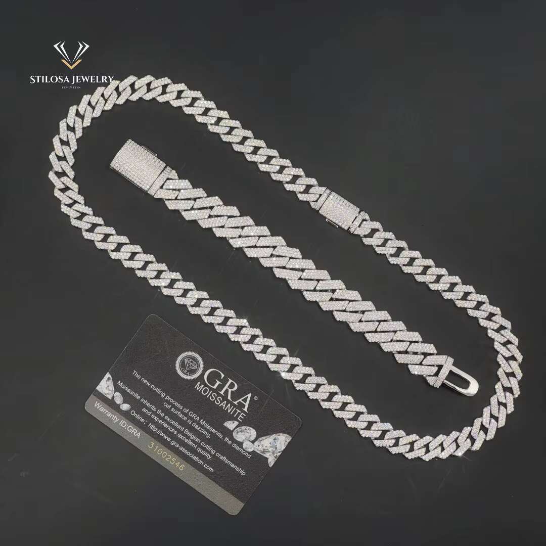 12mm Moissanite Necklace Custom Size 16 18 20 22 24 Inch Hip Hop Jewelry Iced Out Miami Cuban Chain 925 Silver Necklace