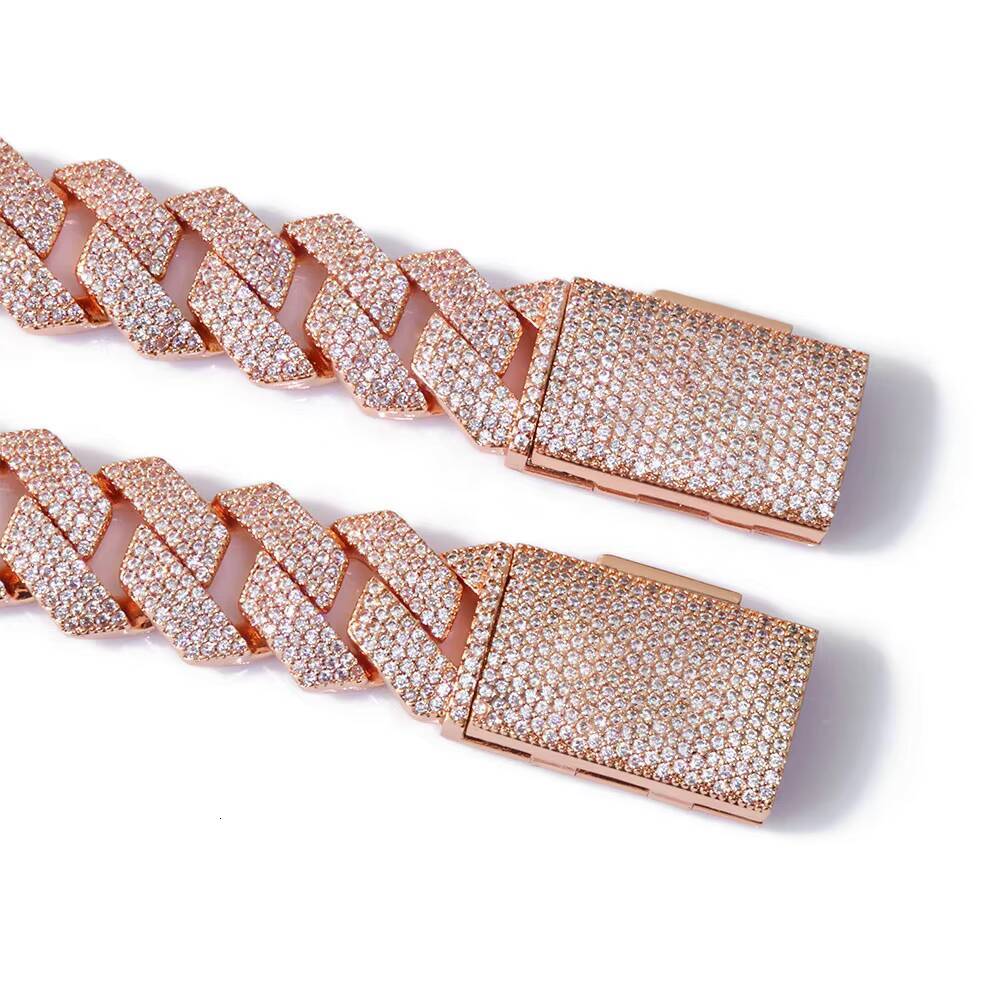 NUOYA Premium 15mm 4 Row Miami Cuban Link Chain Bracelet Rose Gold Plated Iced Out Moissanite Stones Prong Set Hip Hop Jewelry