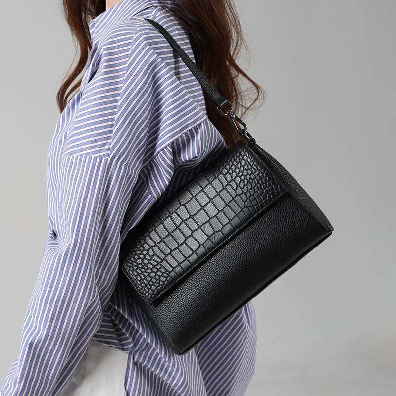 High Quality Genuine Handbags For Women 2024 Underarm Cow Leather Soft Crossbody Ladies Temperament Square Bag