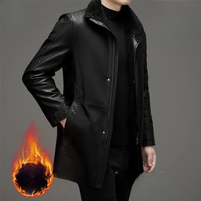 2026 Men Mid-length Faux Sheepskin Leather Jackets All-in-one Pure Leather Coat Imitating Fur FALL Winter Pu Leather Jackets 251110