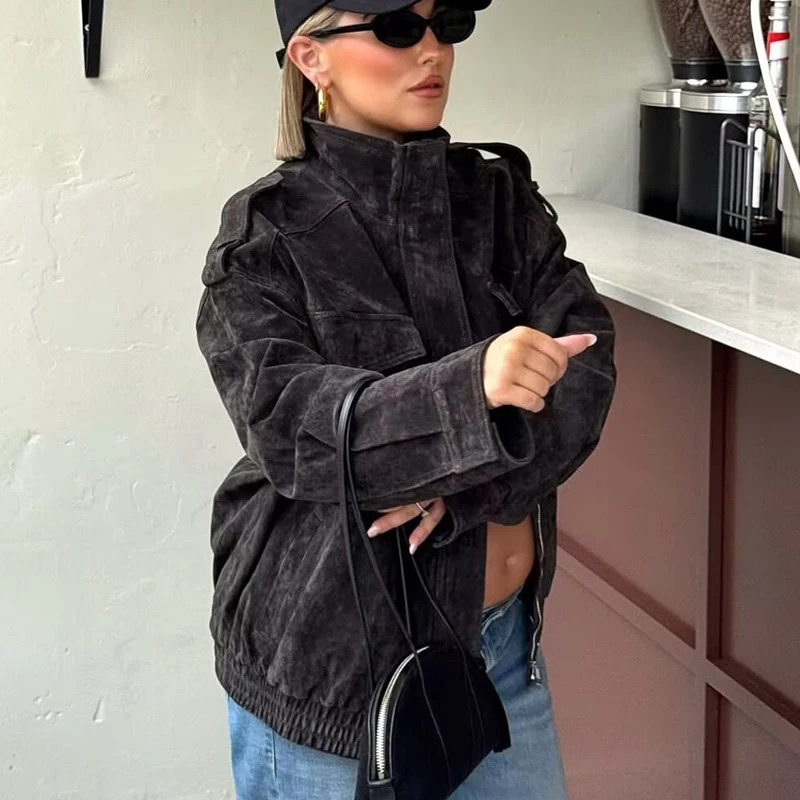 TFMLN 2025 Women Winter Thicken Jackets Fashion Suede Pockets Jacket Streetwear Leisure Pocket Zipper Oversized Jackets 251105