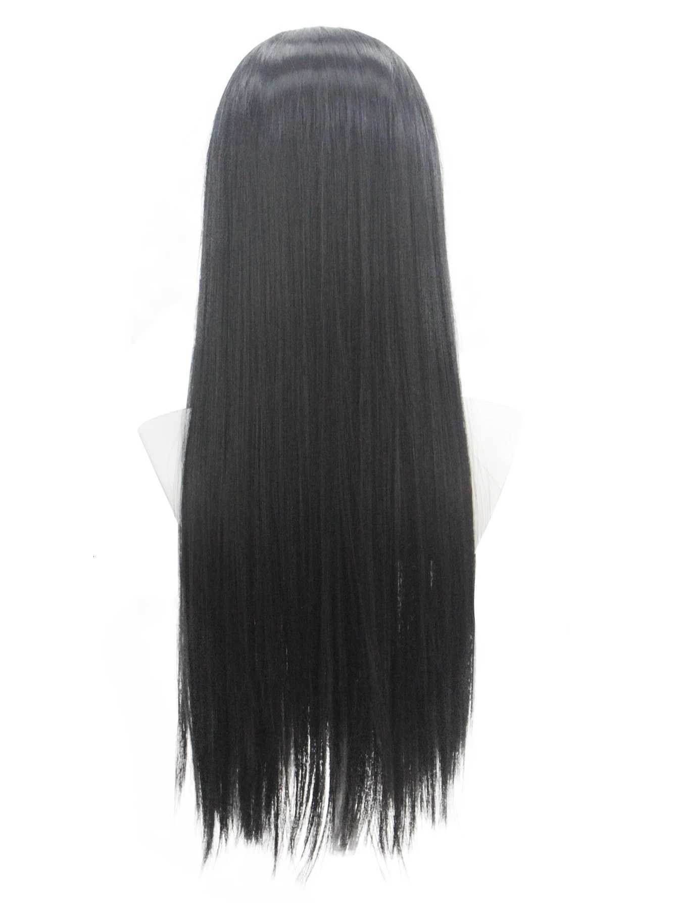 the Addams Family Movie Character Black Long Straight Synthetic Wig for Halloween Cosplay Wig Fit for Movie ShowT251111