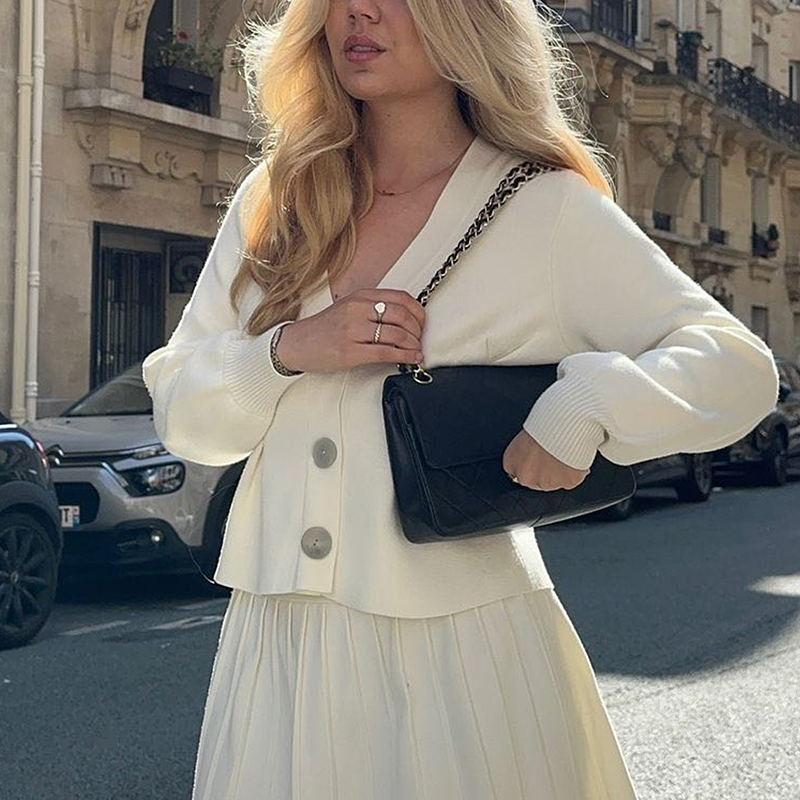 Fall women clothes, women's all white waisted sweater jacket, temperament elegant skinny fall and winter women's clothing, fashion hot sale 