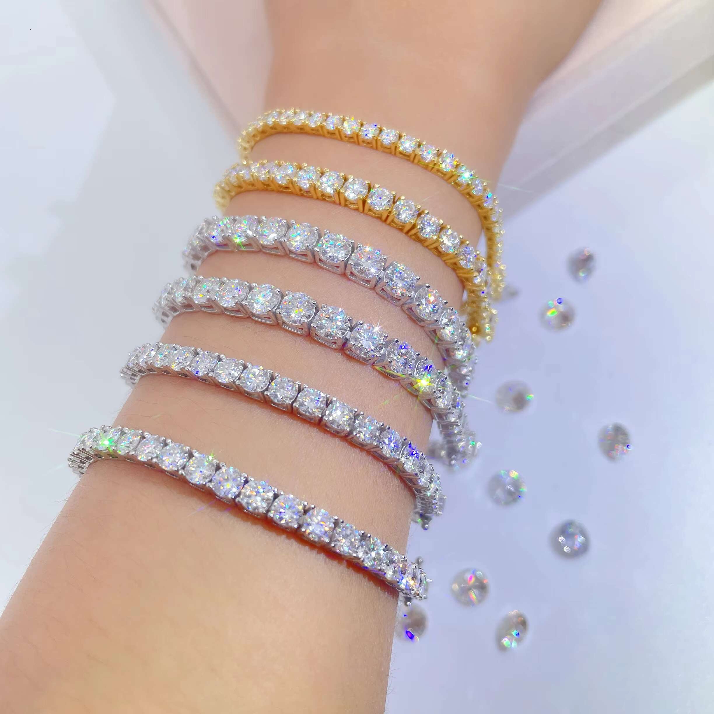 Hot Selling Trendy 2021 Moissanite Silver 2MM 3MM 4MM 5MM Tennis Bracelet Mens Womens Jewelry Chain Bracelet