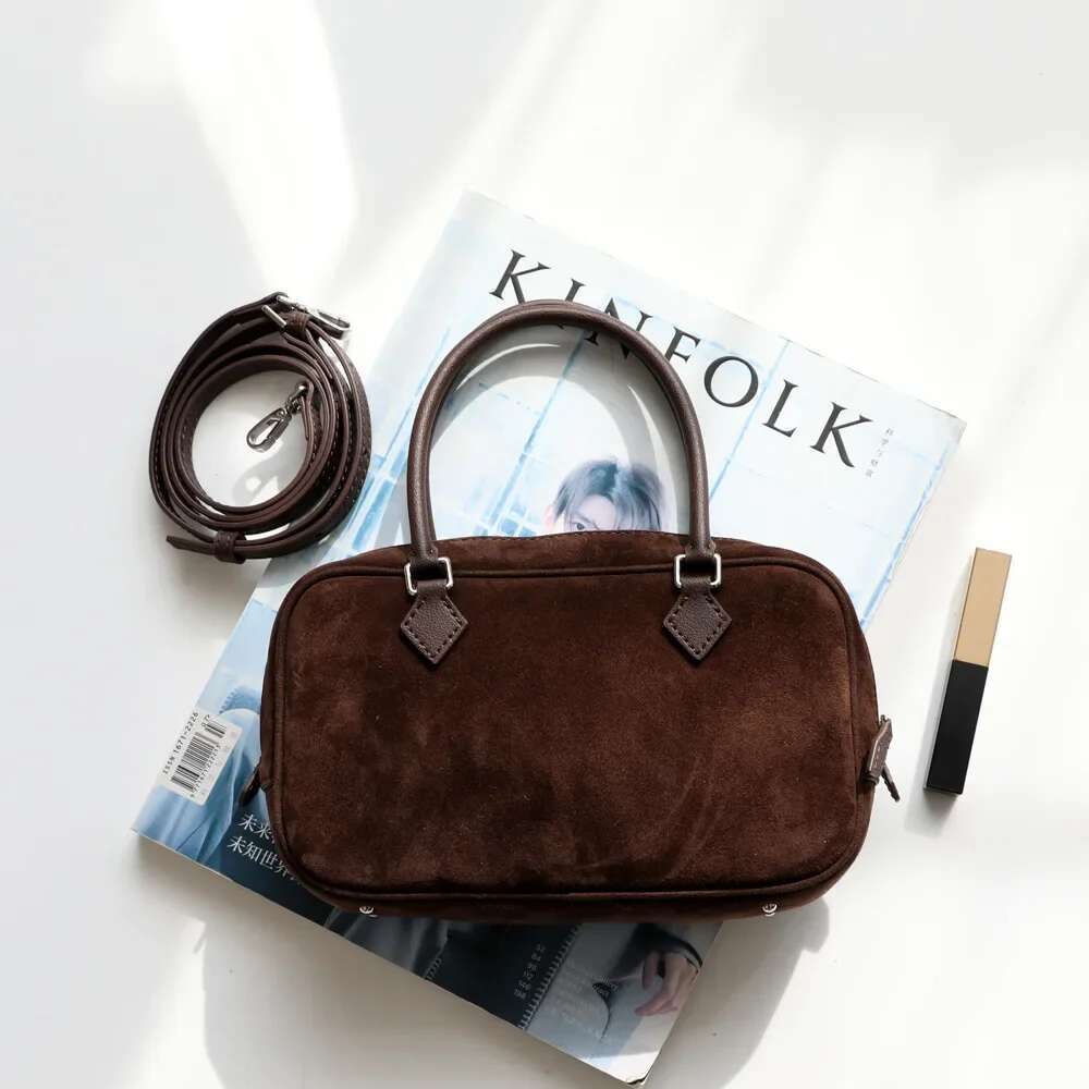 Designer Bag 2024 Suede Leather Women Small Boston New High Quality Versatile Handbags Lady Shoulder Crossbody Bags Blue Coffee