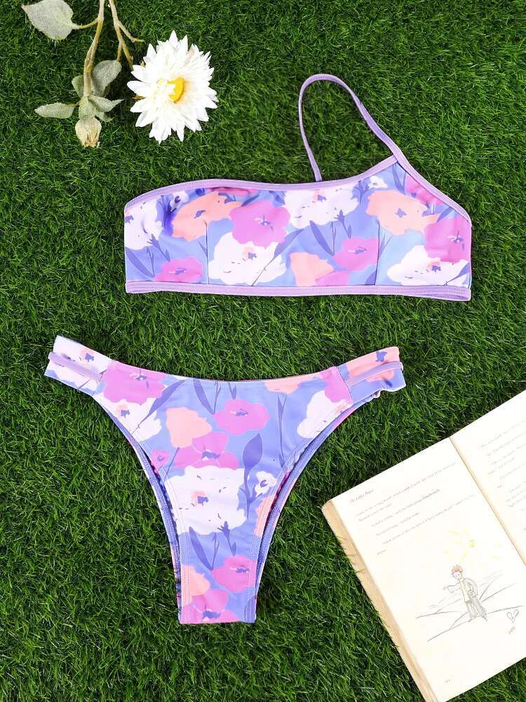 Miyouj Women's Swimsuit High Waist Swimsuits New Print Two Piece Suits One Shoulder Bikini Summer Swimwear Bathwear 2025 Biquini