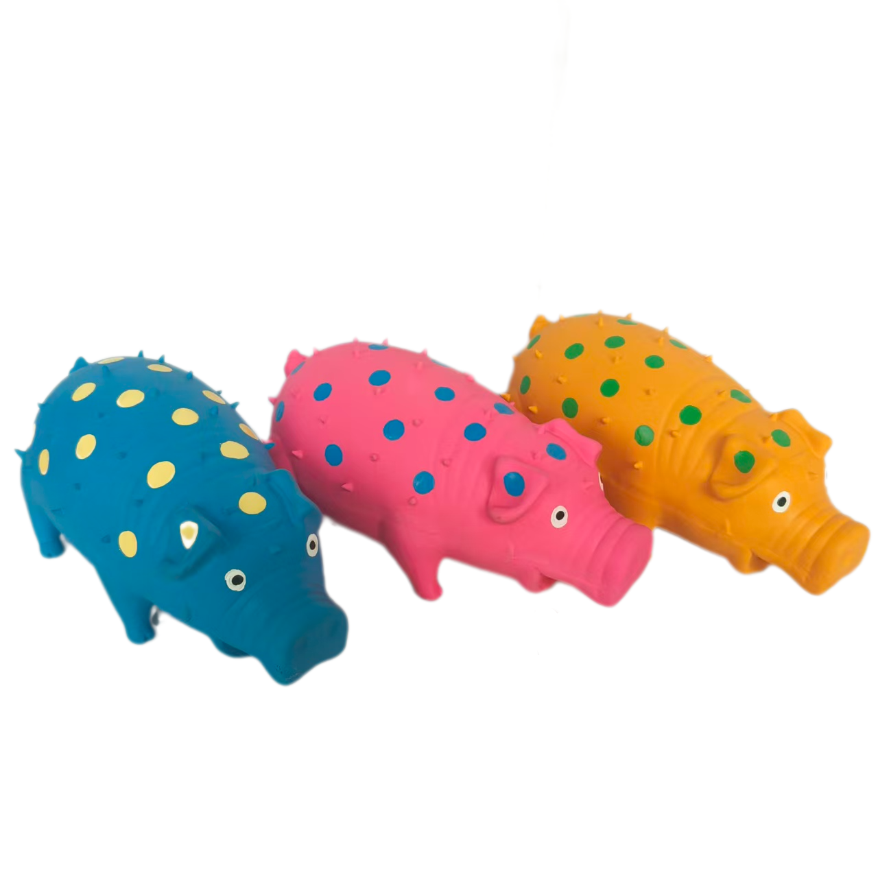 Squeaky Rubber Chewy Dog Toy Soft Natural Latex Interactive 21cm Grunting Oinks Spike Dog Toys with Bright Colors for Giant Large Dogs Surprised 2pcs/