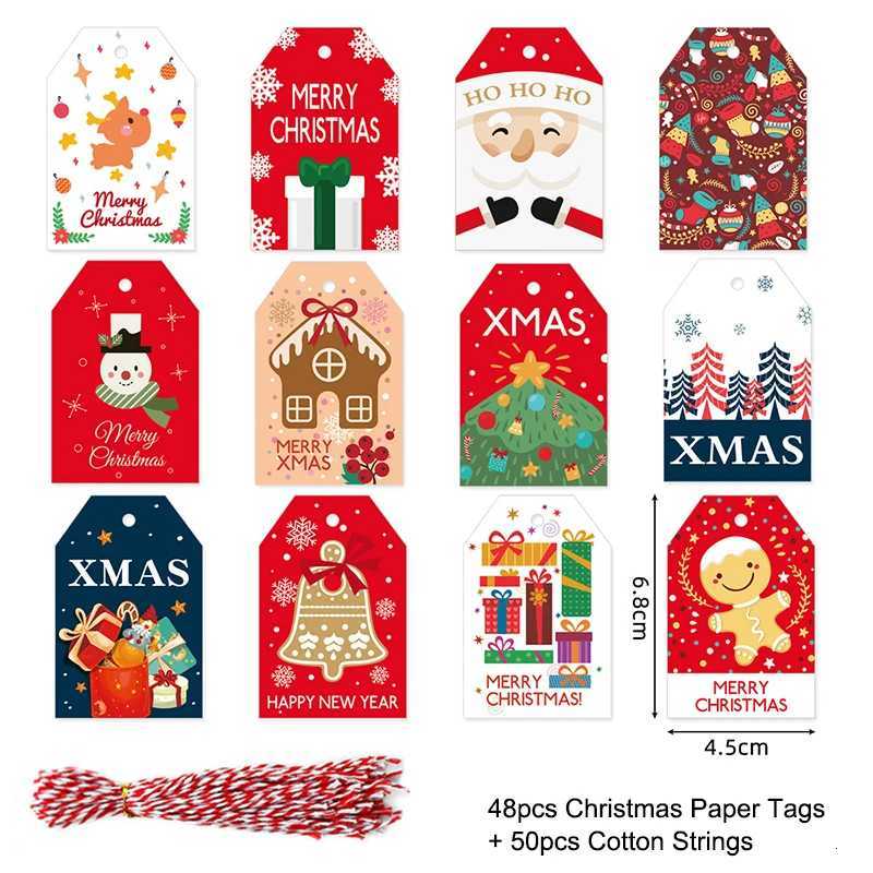 48/50Pcs Merry Christmas Kraft Paper Tags DIY Handmade Gift Wrapping Paper Labels Santa Claus Hang Tag Ornaments New Year DecorM251111