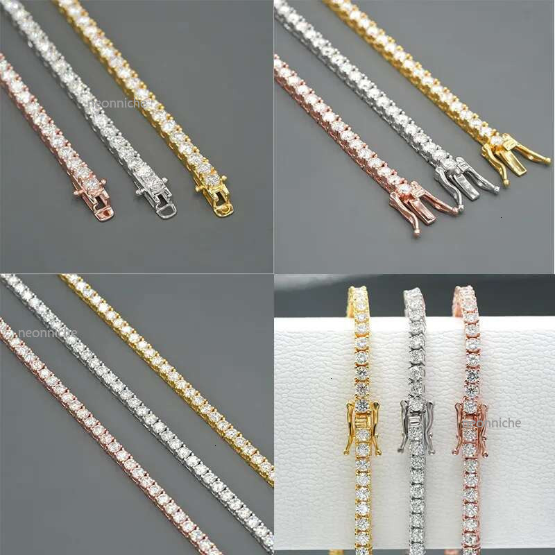 pass dia tester VVS1 D color moissanite chain for women solid sier 3MM wide tennis necklace hip hop designer jewelry woman valentines day gift