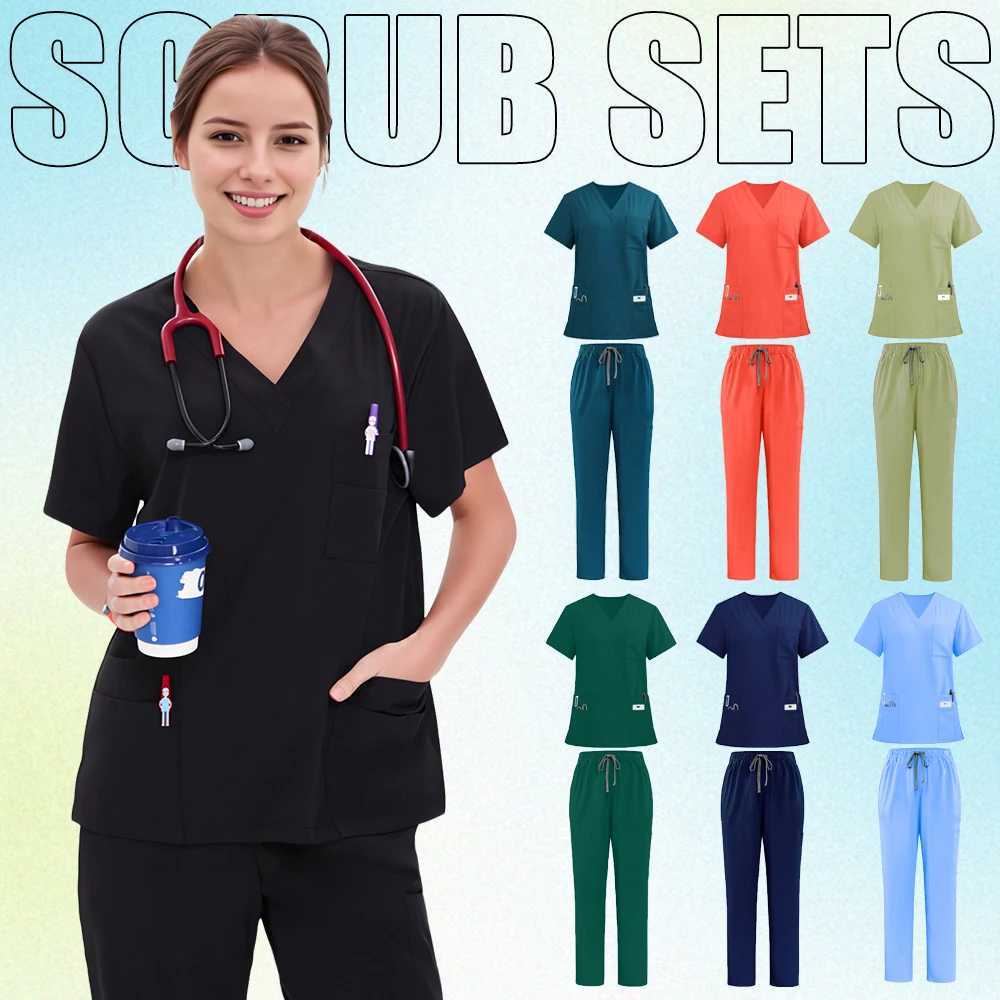 Doctor nurse scrub set hospital uniform clinic medical surgeon nursing suit dental pediatric beauty Sn work suit S23 X250410