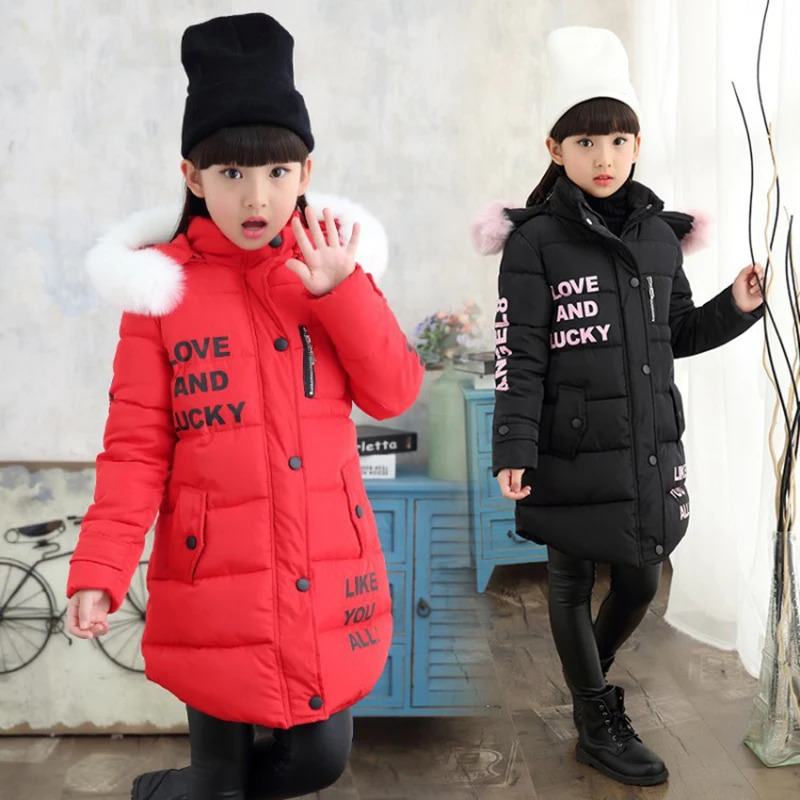 2 6 8 12 Years Fashion Children Jackets For Teenage Girls Winter Warm Parkas Coats Girl Fur Hooded Thick Outerwear Clothing 2501105