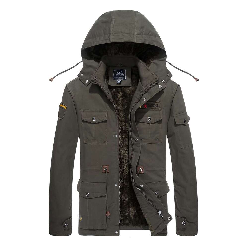 Men's Heavy-Duty With Fleece Lining & Windproof Full-Zip Hooded Work Coat, 8 Multi-Pocket Outdoor Gear For Hiking, Camping, Skiing, Flying Thick 