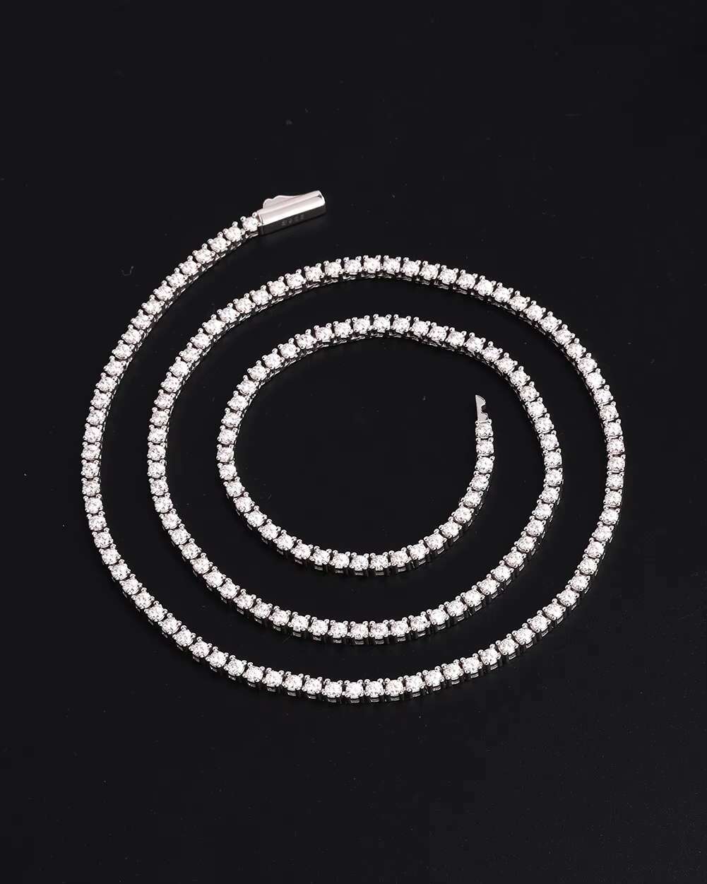 Hip Hop Jewelry 2mm Silver Moissanite Tennis Bracelet/Necklace with Secure Spring Clasp - Urban Chic Accessories