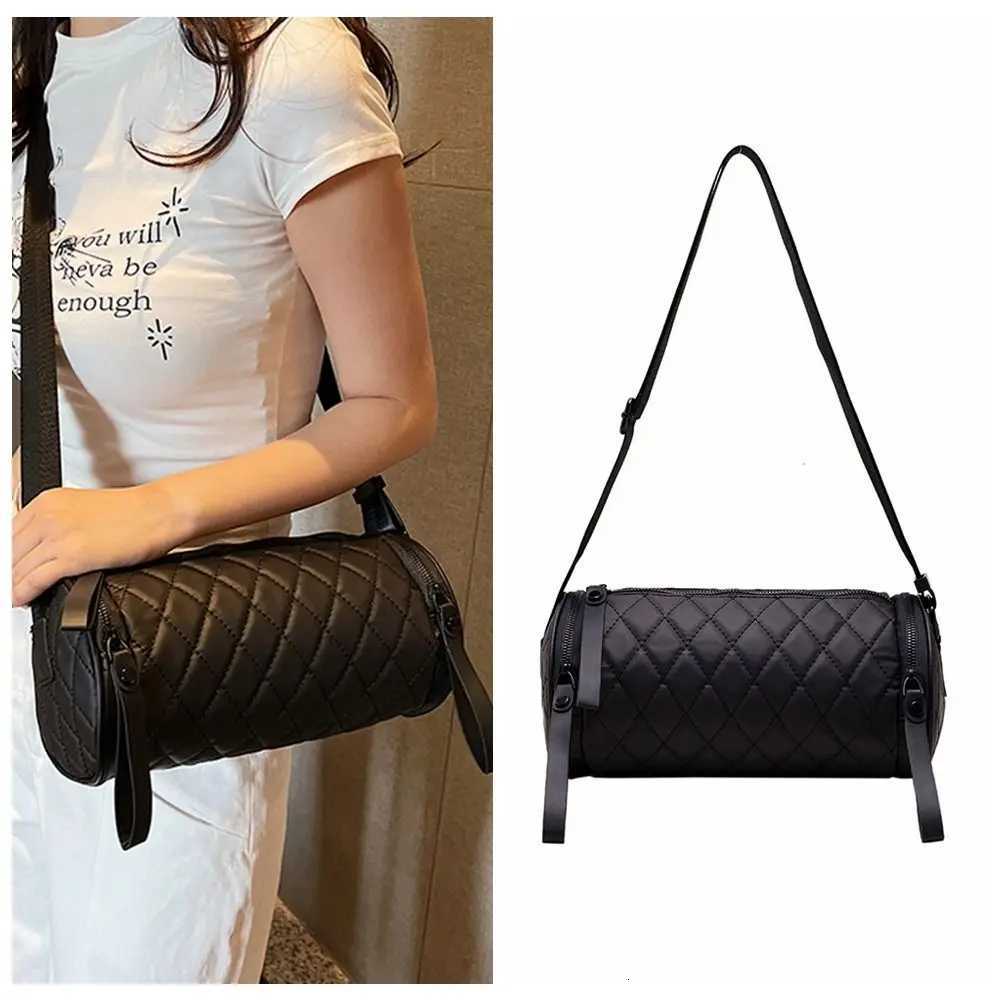 Fashion Round Lingge Cylinder Bag Oxford Zipper Pillow Bag Korean Style Single Shoulder Bucket Bag MaleT251110