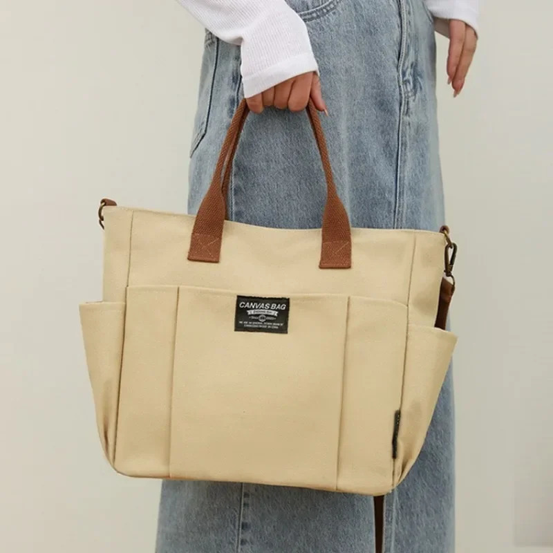 Urban Minimalist Female Student Large Capacity Commuting Horizontal Canvas Single Shoulder Diagonal Cross Portable Tote Bag 251110