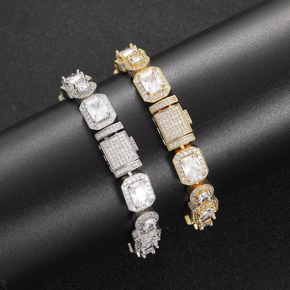 NUOYA Hight Quality Iced Out Clustered Tennis Bracelet Hip Hop Jewelry Rectangle Diamond Tennis Bracelet
