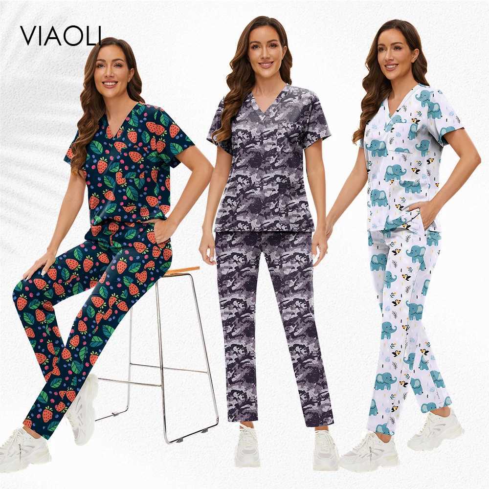 Surgical Uniform Womens Printing High Quality Medical Matte Set Nurse Uniform Hospital Laboratory Hydrotherapy Sn Stretching Soft Fashion Matte X25041