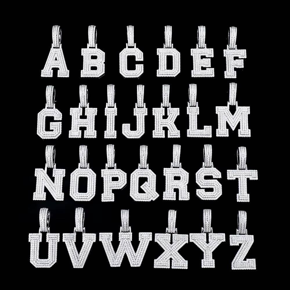 Hot Sale Mens 925 Silver Iced Out Moissanite Initial 26 Letters A-Z Pendant Hip Hop Style Fashion Pendant Customizable