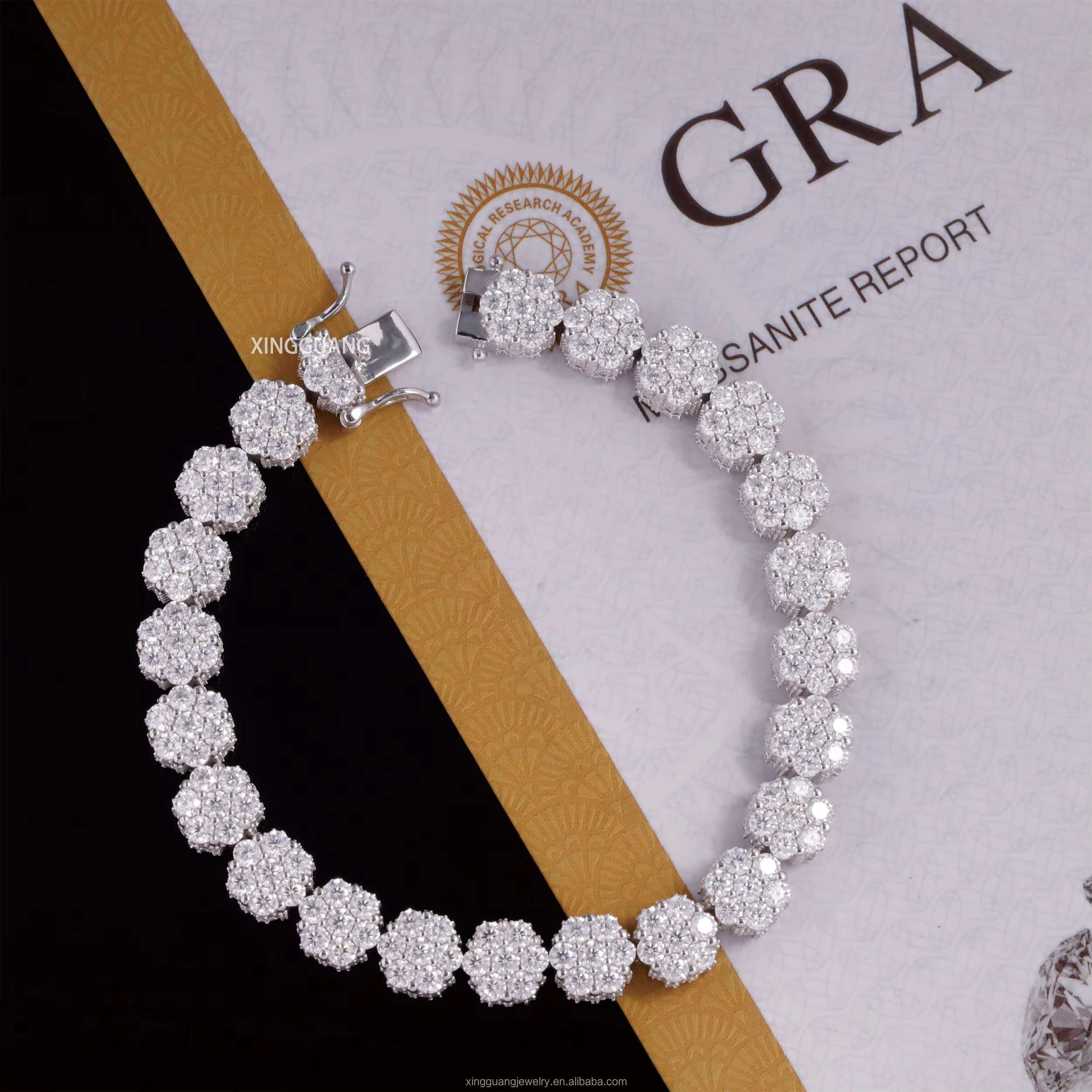 100% Pass Tester Flower Design Diamond Bracelet 925 Solid Silver Hip Hop Bracelet For Men Women VVS Moissanite Cuban Bracelet