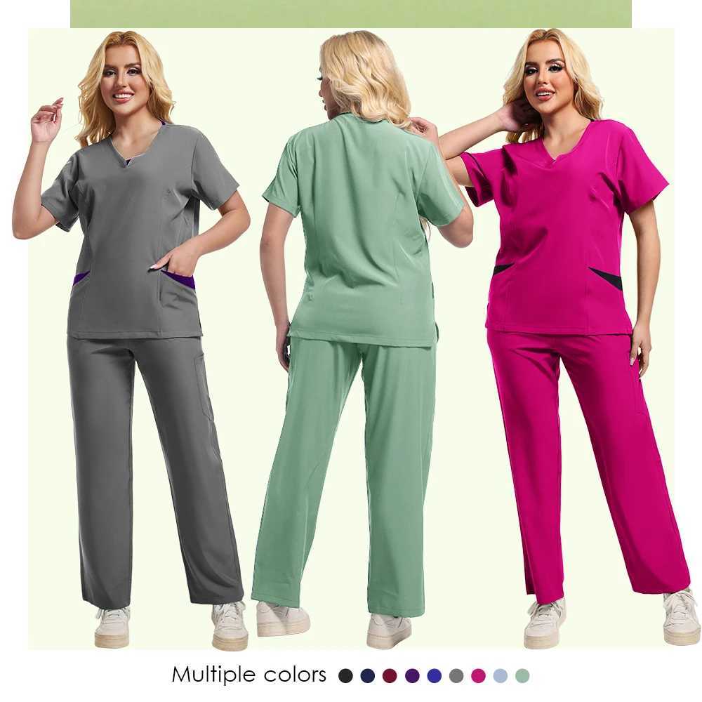 Nurse and Surgeons Medical Clothing Scrubs Set Nurse Uniform Short-slved Hand Washing Clothes Womens Skin Management Overalls X250410