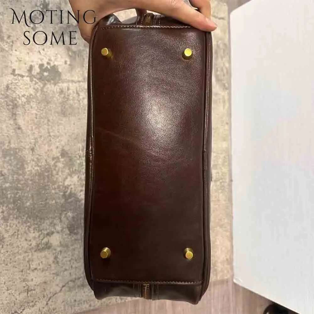 Motingsome Vintage Boston Bag For Women Designer Bags Top Quality Full Grain Leather Handbag Retro Cowhide Tote 2024 New