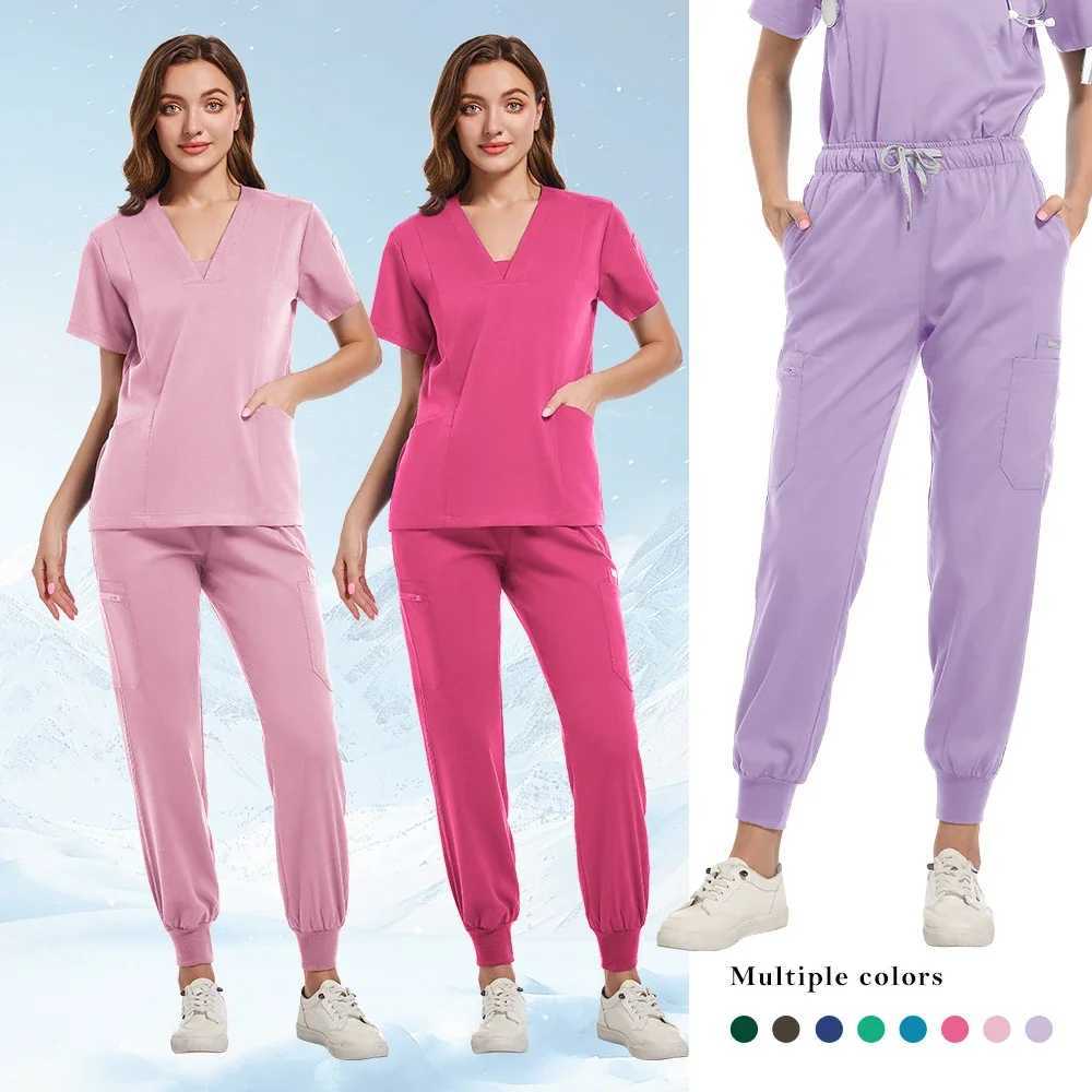 Medical Scrub Set Beauty Hospital Surgical Uniforms Women Scrub Tops Pants Nurses Accessories Dental Clinic Pet Workwear Clothes X250528
