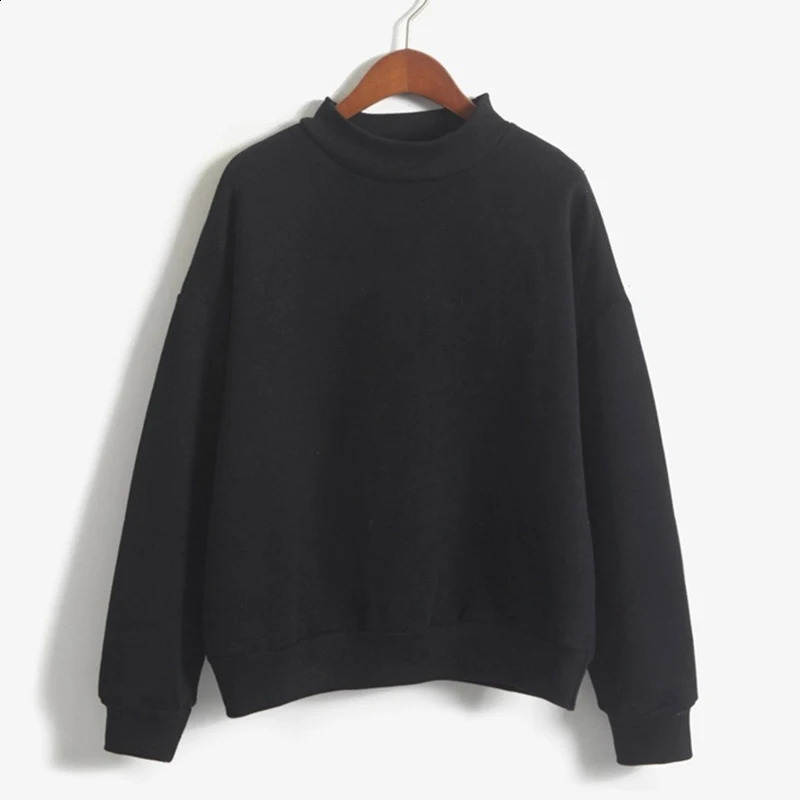 Fleecing Half High Neck Long Sleeve Casual Top For Women Clothing Autumn Winter Trend Solid Simple Pink Sweatshirts Basic 250410