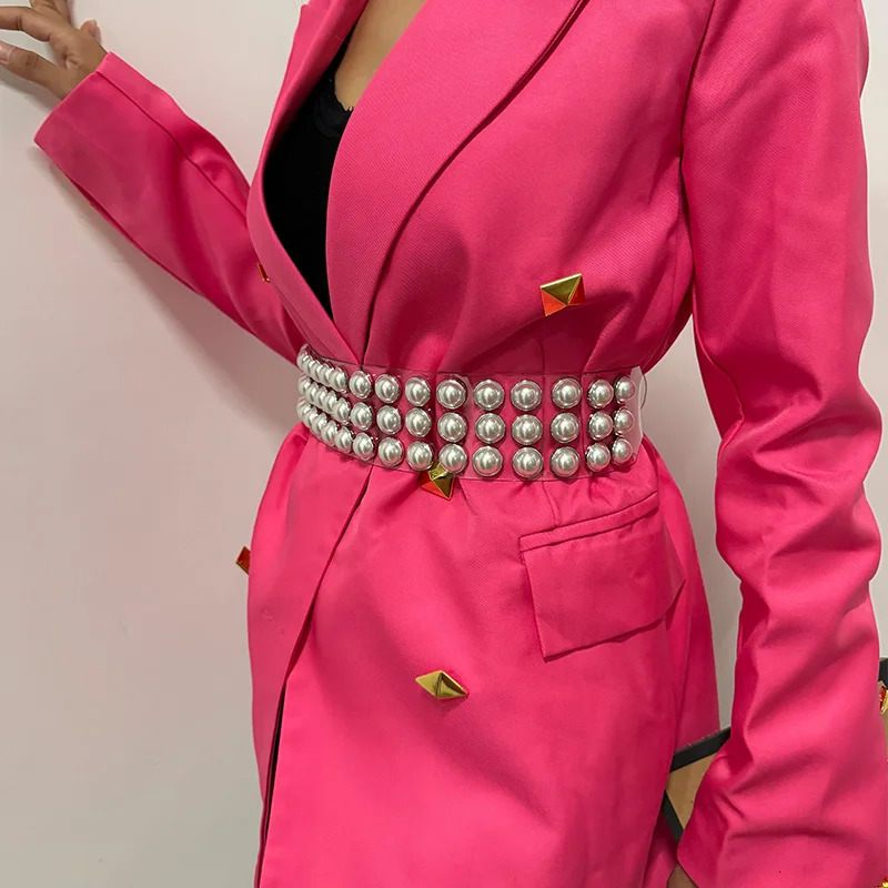 Wide Clearing Pearl Plastic belt for Women rhinestone corset cummerbund Waistband High-End s Y2K Womens belt female 251110