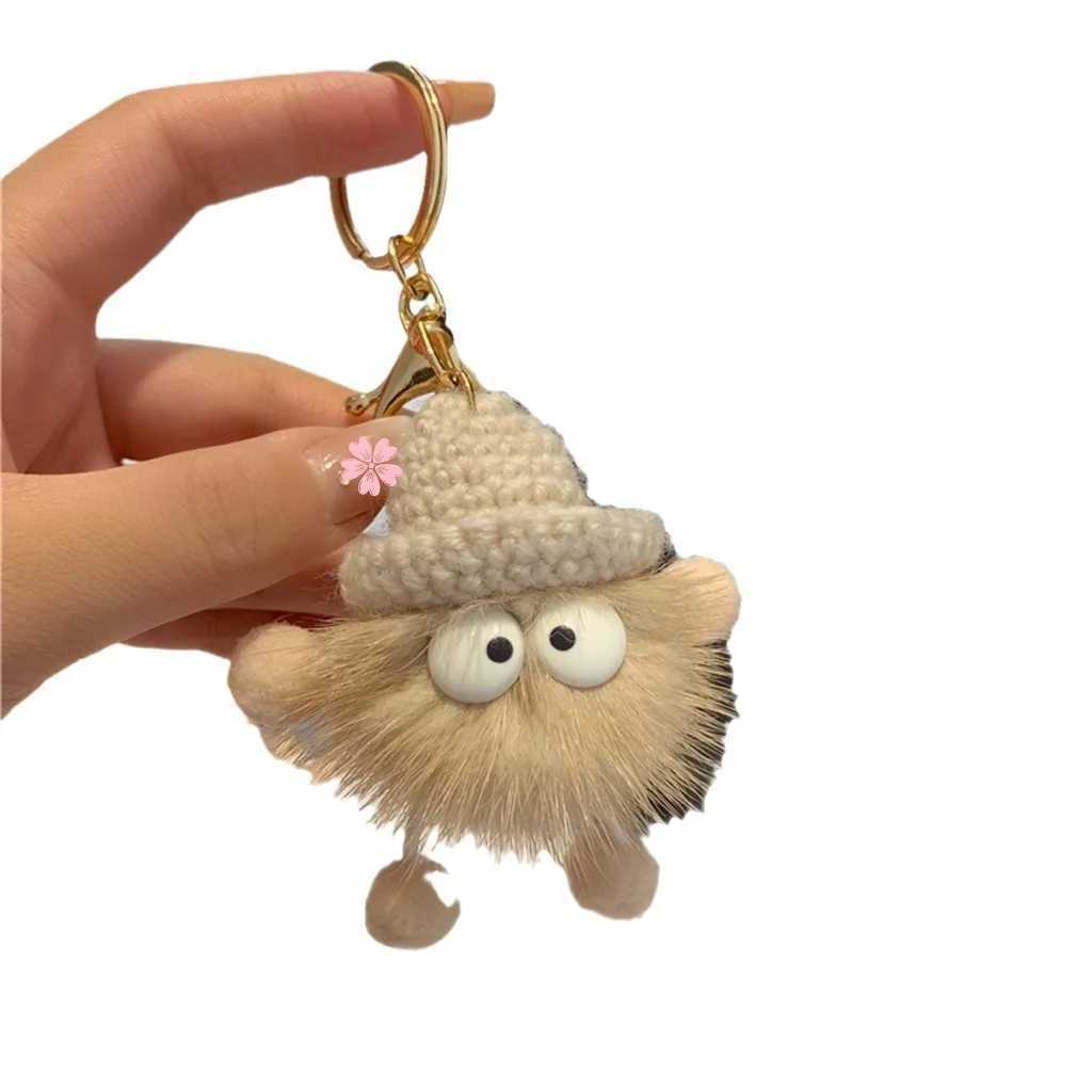 Simulated mink hair small bricks cute car keychain elf pendant plush bag W250411
