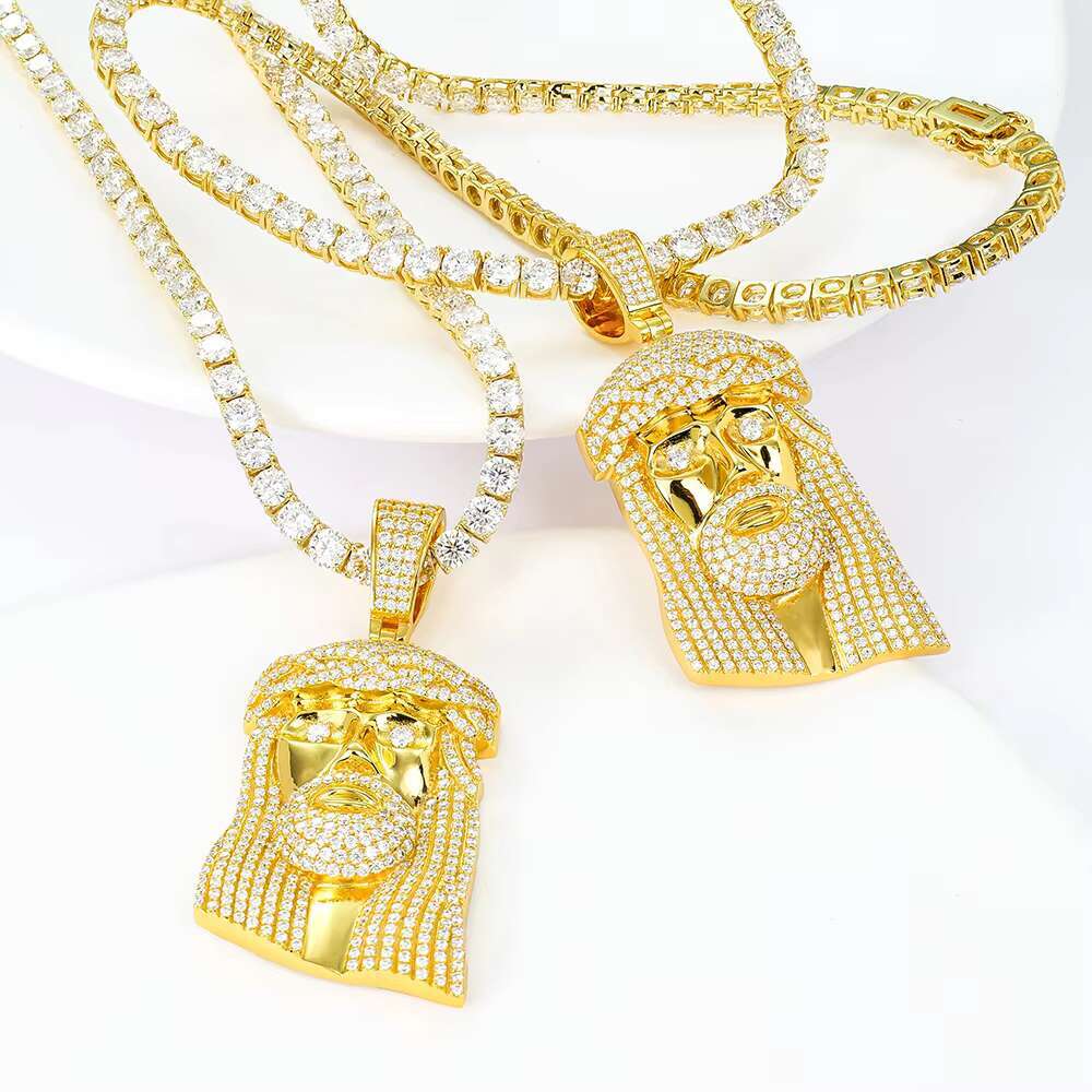 Hip Hop Jesus Pendant Necklace Cuban China 925 Sterling Silver Gold Plated Iced Out Mossanite Pendant for Men