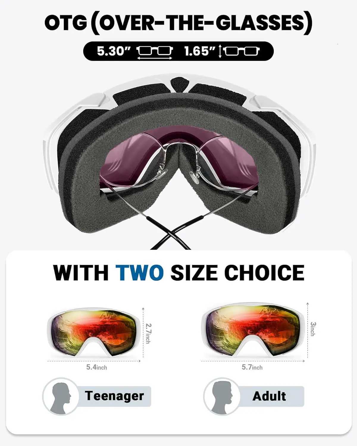 OutdoorMaster Ski Goggles with Cover Snowboard Snow Goggles OTG Anti-Fog K251110