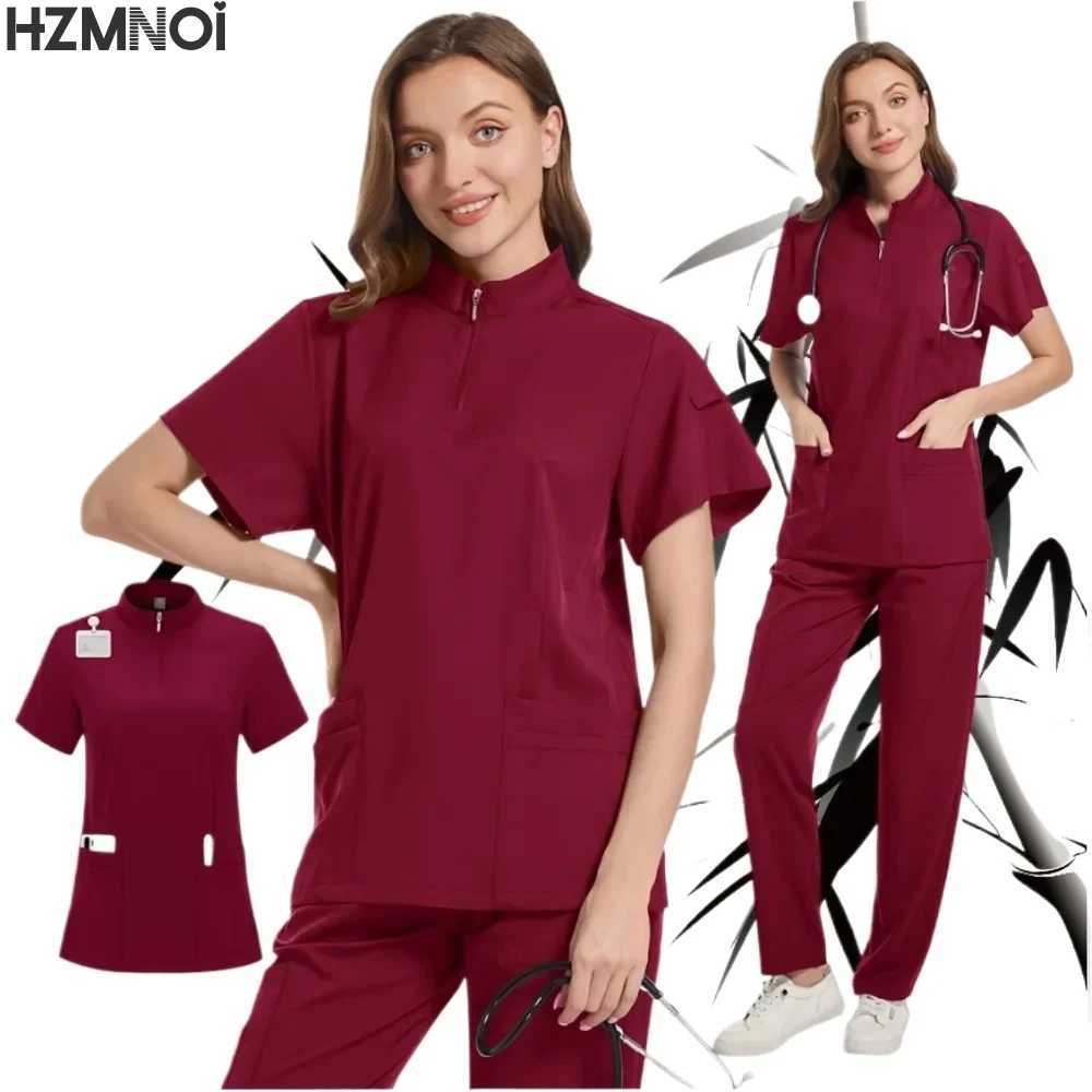 High Quty Uniforme Medical Nurse Uniform Scrub Set Women and Mens Modern V-Neck Top and Pant Hospital Workwear Doctor Suits X250410