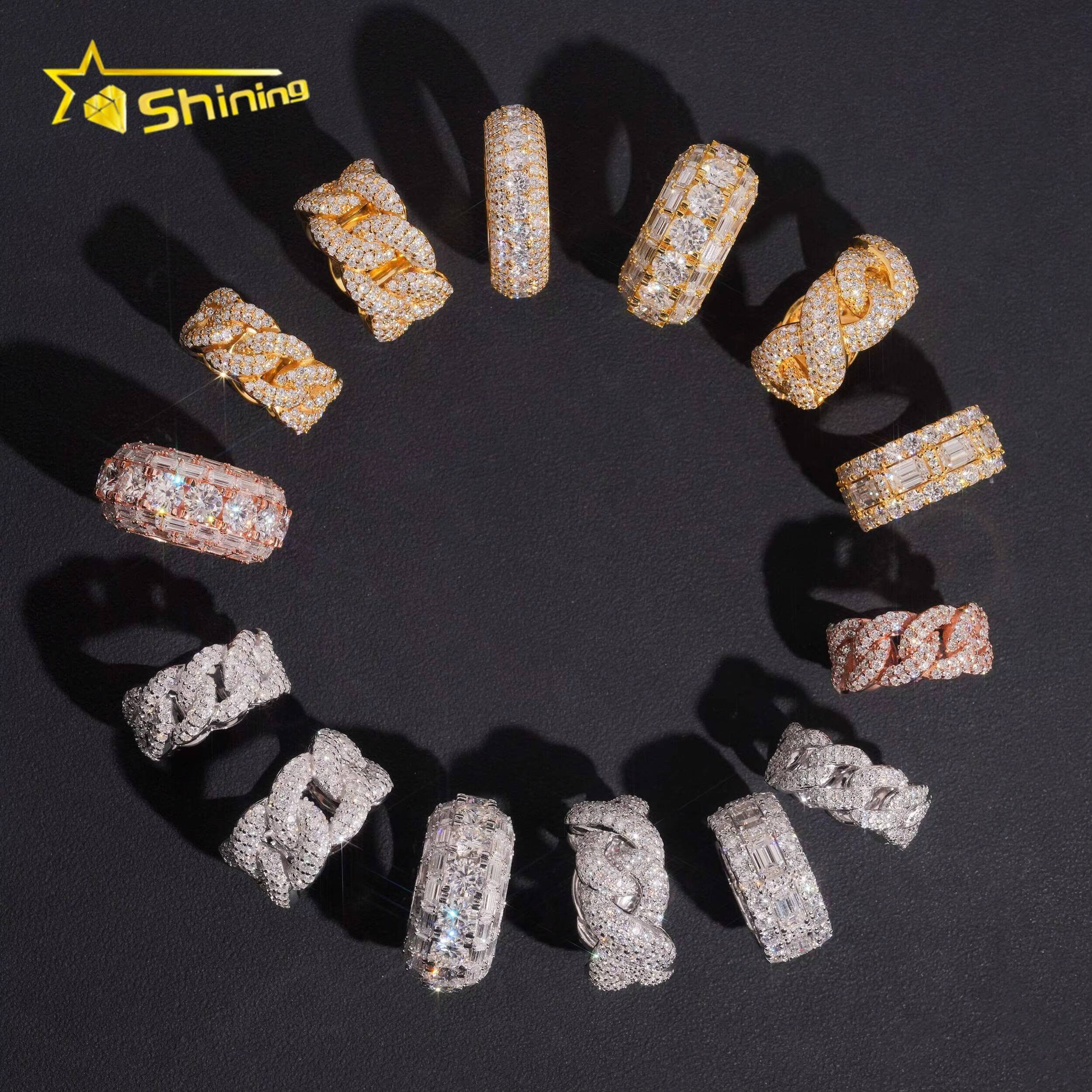 Hip Hop Fine Rings Collection Iced Out VVS Moissanite Engagement Ring Custom Men Sterling Silver 925 Ring