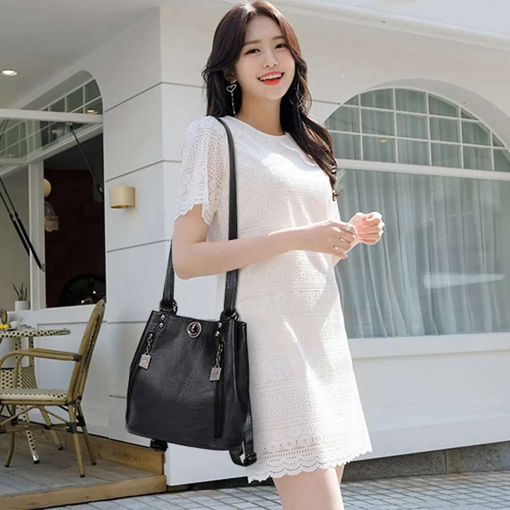2025 New Multi functional Women's Backpack with Double Zipper, High quality Leather Backpack, Fashionable and Casual Designer Women's Should