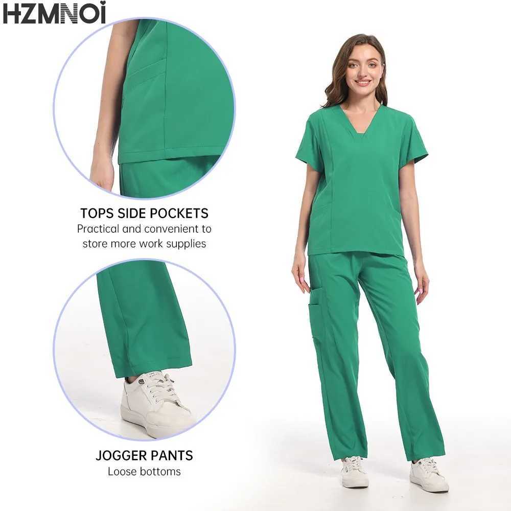 New Scrubs Medical Uniforms Women Nurse Uniform Thin Breathable Medical Scrub Tops Elastic Scrubs Pants Doctor Workwear Overalls X250410