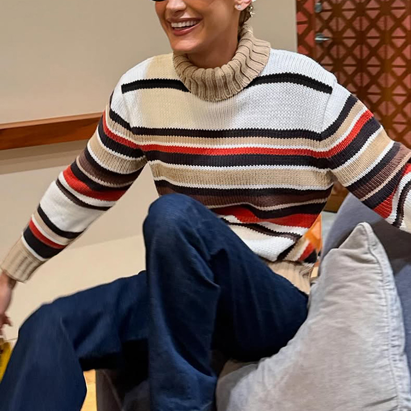 Women's contrast striped pullovers, daily street fashion sweaters, retro, elegant temperament, holiday, best-selling women's wear---TVL037