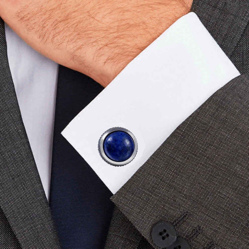Natural lapis lazuli high-heeled steel cufflinks 250409