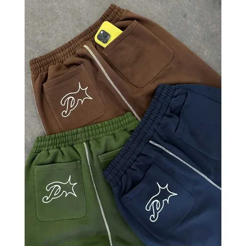 Y2K mens retro pants new fashion embroidered cotton goods runners sports pants mens casual wide leg pantsXJ250410