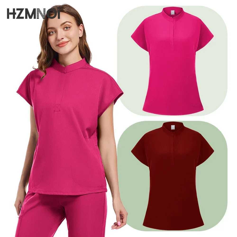 Medical Nursing Scrubs Suit Women Blouse Short Slved Nurse Working Uniforms Solid Color Pet Veterinary Work Clothes X250410