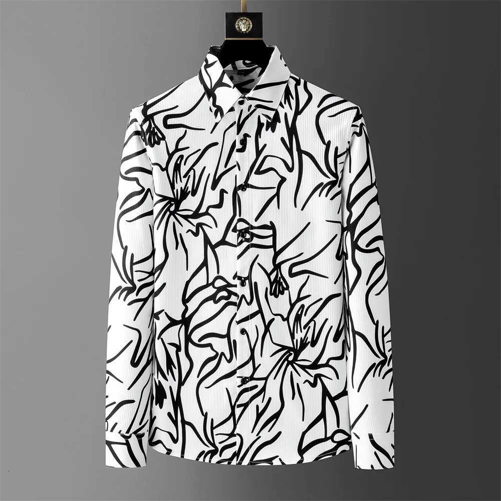 2025 Art Printed Mens Shirt Summer Fashion Loose Casual Shirt Long Sleeve Business Office Social Shirt Streetwear Men Clothing K251110