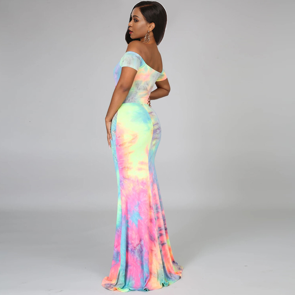 5530 Sexy Off Shoulder Open Navel Tie Dye Dress