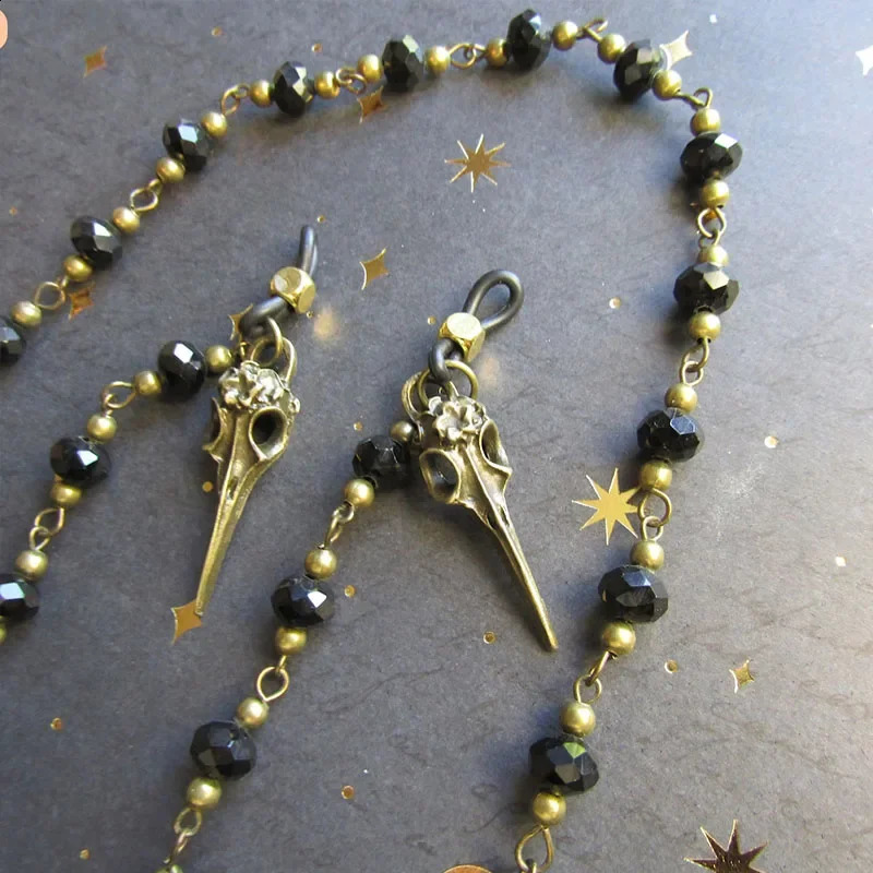 Amazing Crow Skull Glasses Chain Sunglasses Bracket Beaded Style 250409