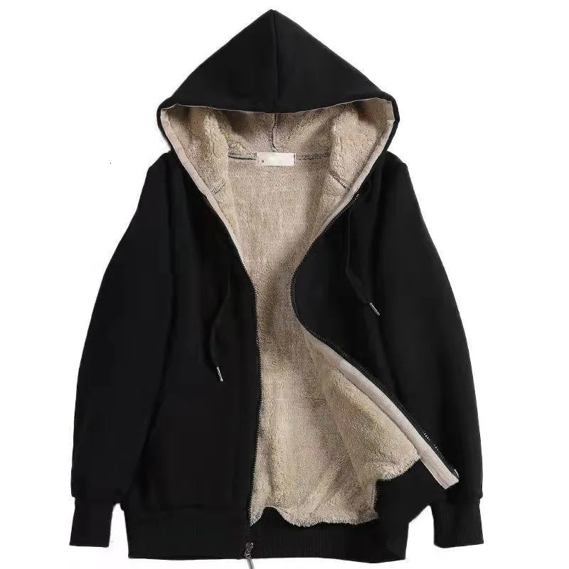 European American Clothing Winter Lambswool Hooded Loose Sweatshirt Womens Plush Jacket 251106